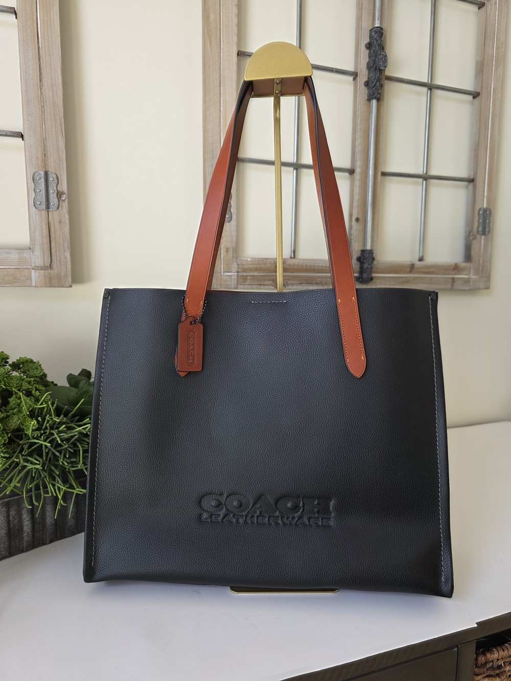 Coach Relay Tote Laptop Bag Black Polished Pebble Leather Large - Picture 2 of 15